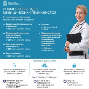 Подмосковье приглашает медиков на работу в инфекционные больницы на период пандемии COVID-19 Подмосковье приглашает медиков на работу в инфекционные больницы на период пандемии COVID-19