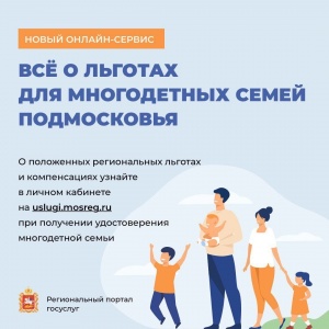 Новый онлайн-сервис позволит узнать подмосковным многодетным семьям о положенных им льготах Новый онлайн-сервис позволит узнать подмосковным многодетным семьям о положенных им льготах